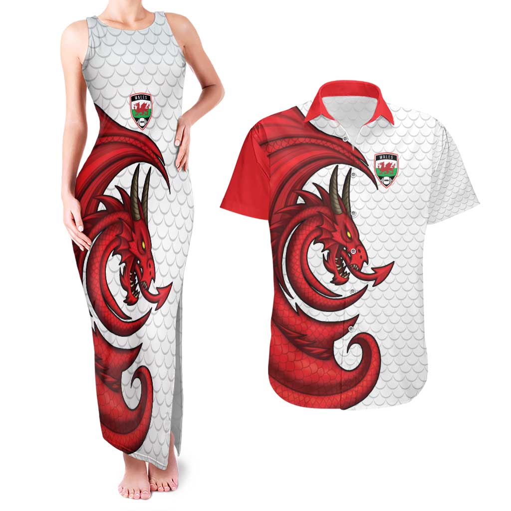 Wales Rugby Red Dragon Couples Matching Tank Maxi Dress and Hawaiian Shirt Cymru Am Byth - Wonder Print Shop