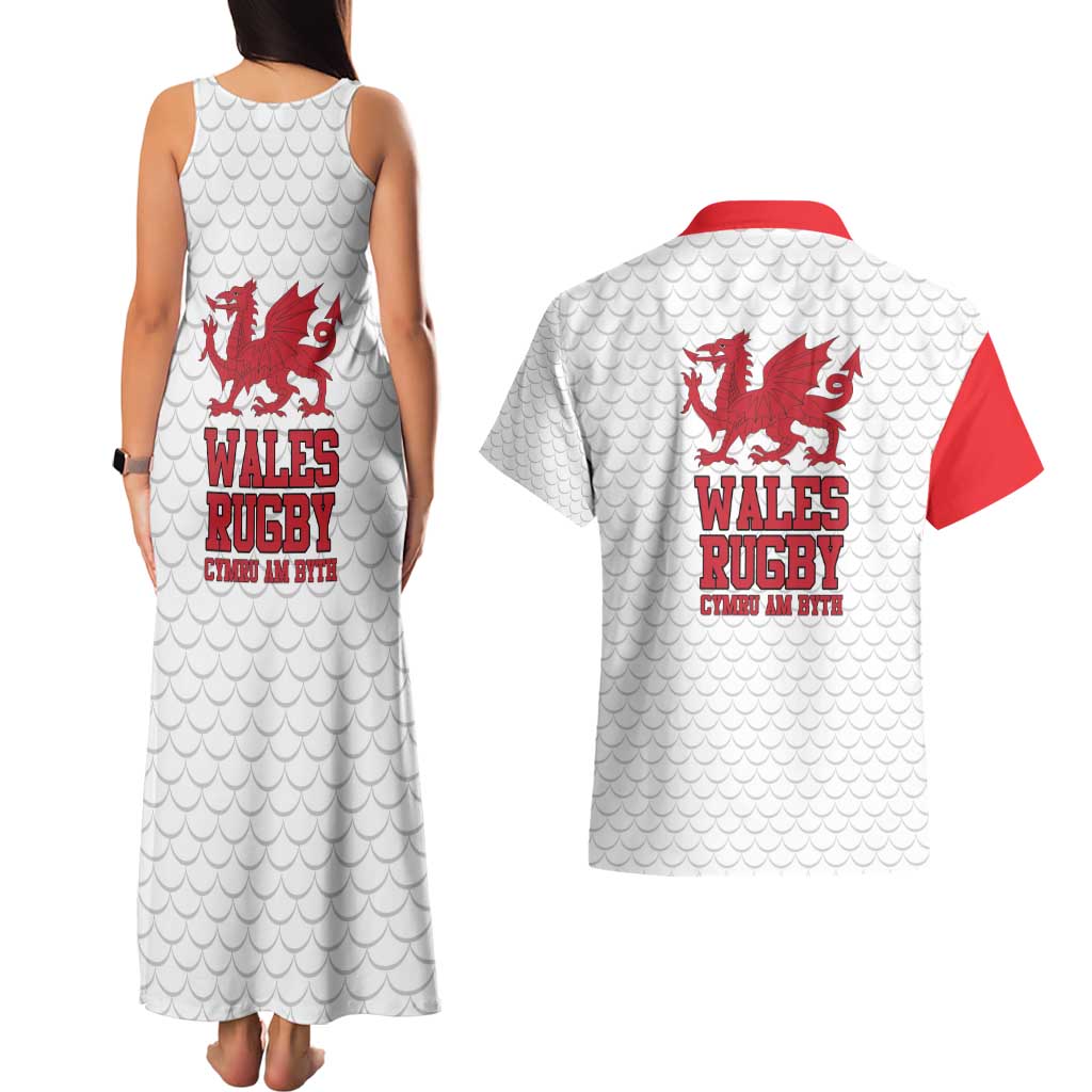 Wales Rugby Red Dragon Couples Matching Tank Maxi Dress and Hawaiian Shirt Cymru Am Byth - Wonder Print Shop