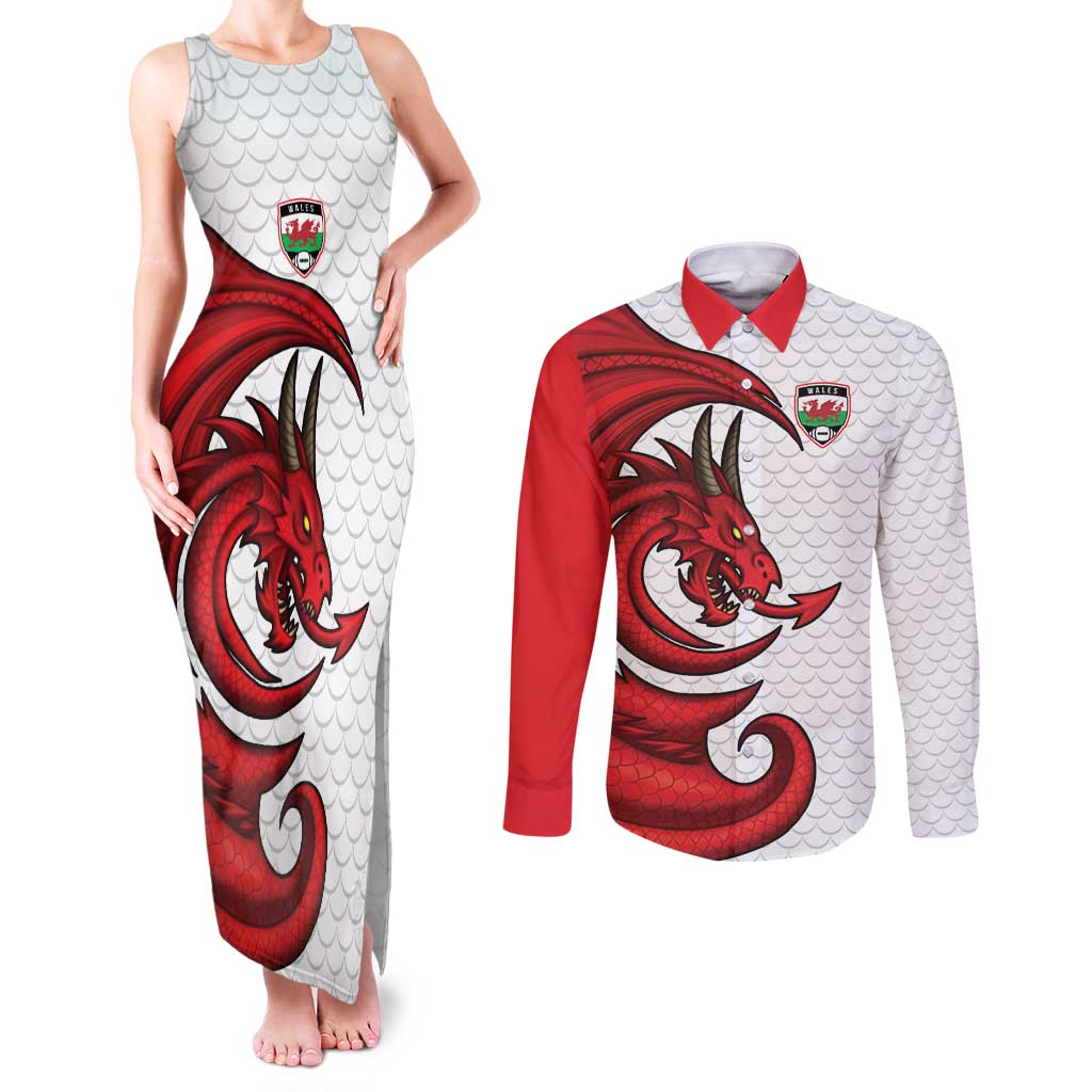 Wales Rugby Red Dragon Couples Matching Tank Maxi Dress and Long Sleeve Button Shirt Cymru Am Byth - Wonder Print Shop