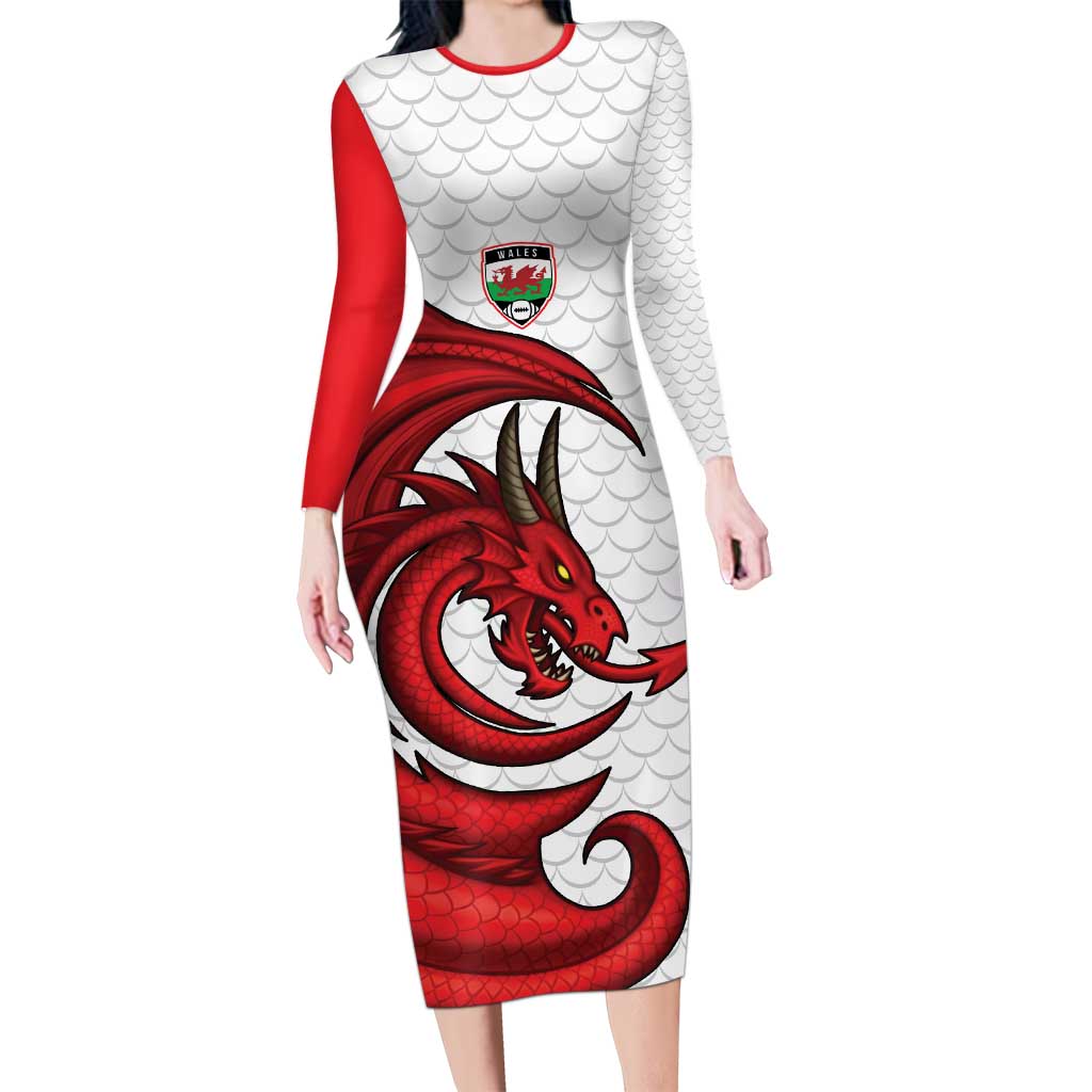 Wales Rugby Red Dragon Family Matching Long Sleeve Bodycon Dress and Hawaiian Shirt Cymru Am Byth - Wonder Print Shop