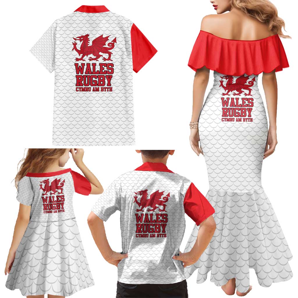 Wales Rugby Red Dragon Family Matching Mermaid Dress and Hawaiian Shirt Cymru Am Byth - Wonder Print Shop