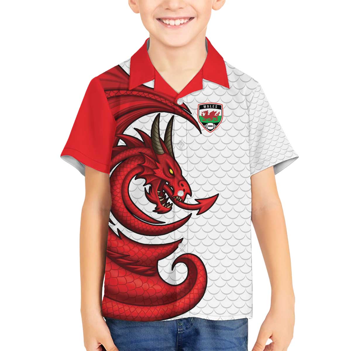 Wales Rugby Red Dragon Family Matching Off The Shoulder Long Sleeve Dress and Hawaiian Shirt Cymru Am Byth - Wonder Print Shop