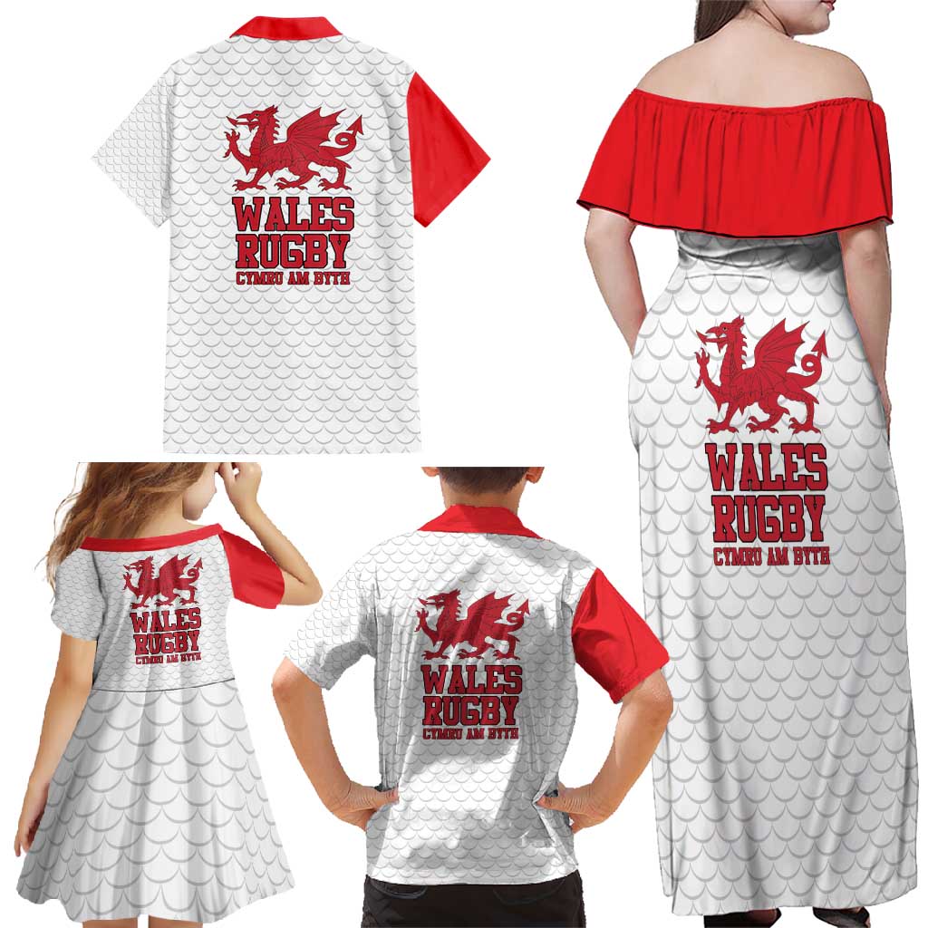Wales Rugby Red Dragon Family Matching Off Shoulder Maxi Dress and Hawaiian Shirt Cymru Am Byth - Wonder Print Shop