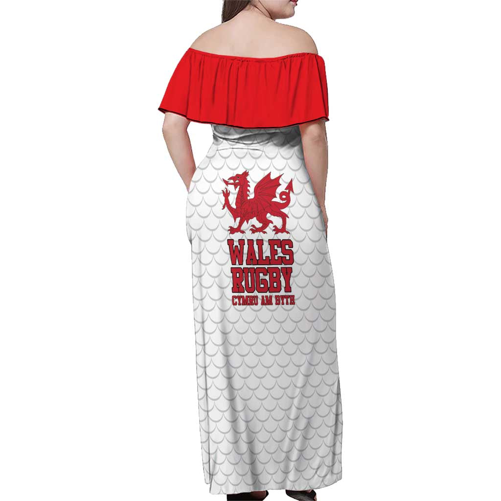 Wales Rugby Red Dragon Family Matching Off Shoulder Maxi Dress and Hawaiian Shirt Cymru Am Byth - Wonder Print Shop