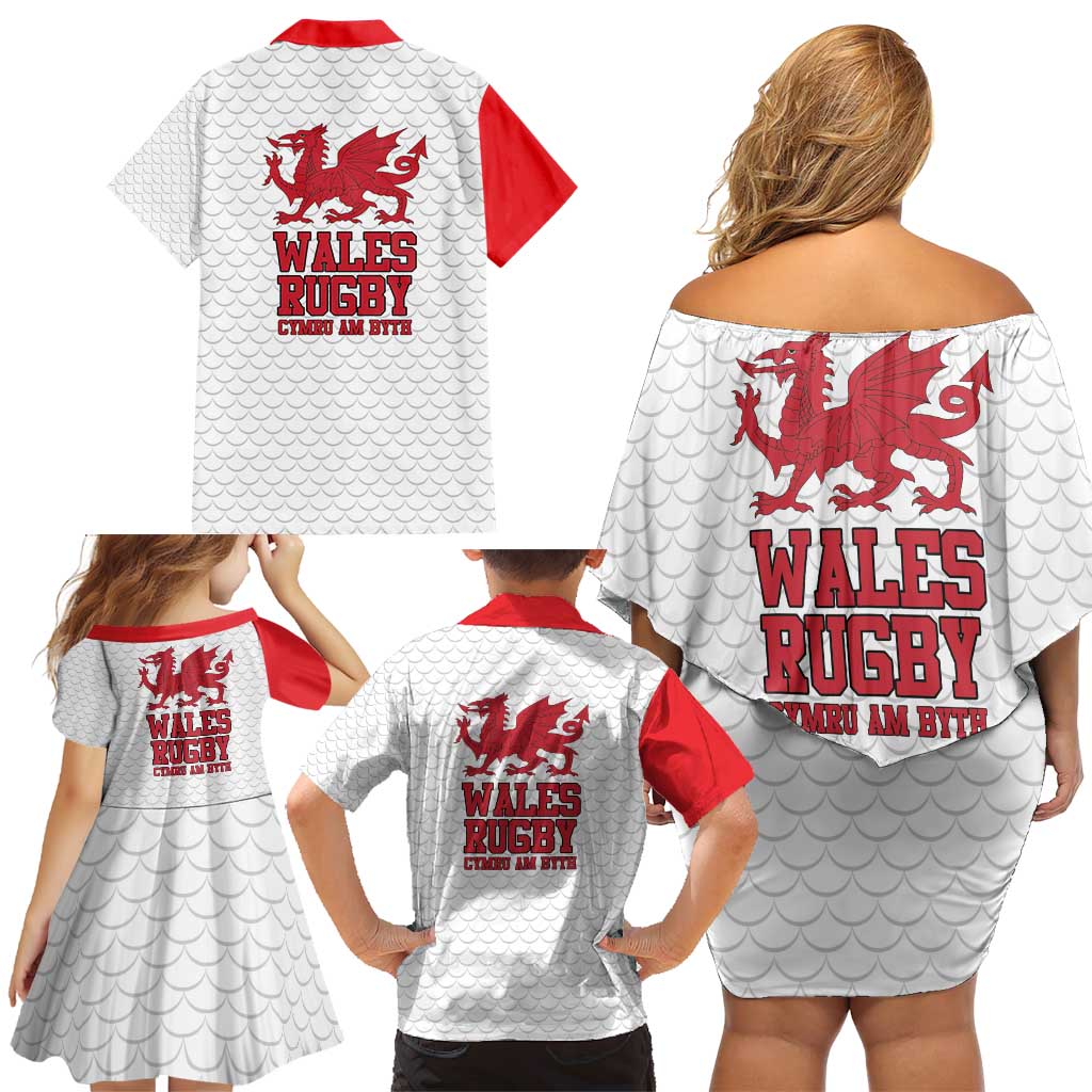 Wales Rugby Red Dragon Family Matching Off Shoulder Short Dress and Hawaiian Shirt Cymru Am Byth - Wonder Print Shop