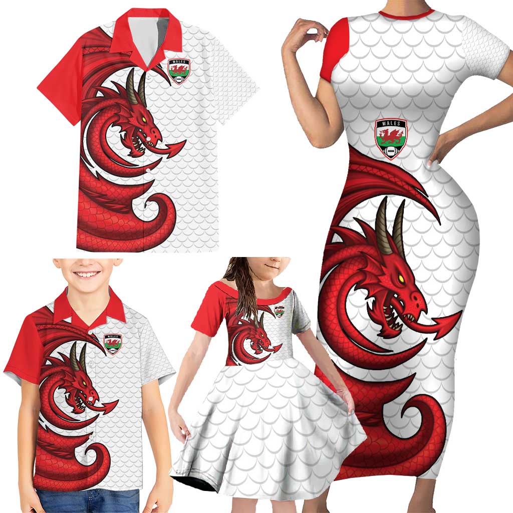 Wales Rugby Red Dragon Family Matching Short Sleeve Bodycon Dress and Hawaiian Shirt Cymru Am Byth - Wonder Print Shop