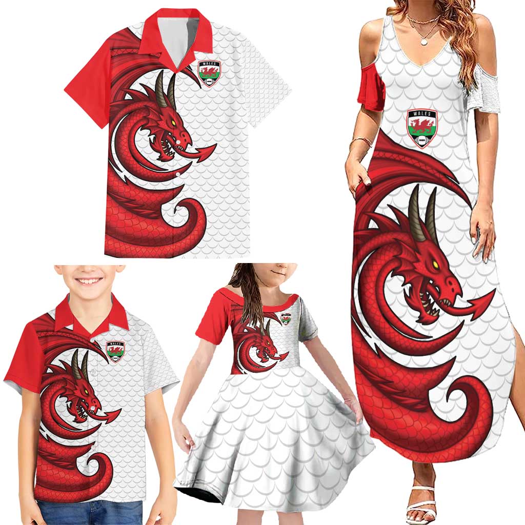 Wales Rugby Red Dragon Family Matching Summer Maxi Dress and Hawaiian Shirt Cymru Am Byth - Wonder Print Shop