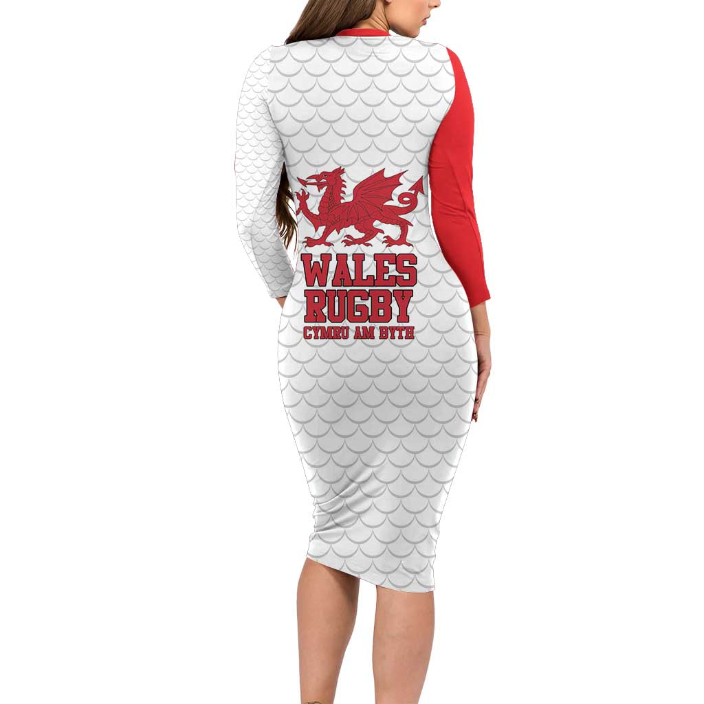 Wales Rugby Red Dragon Long Sleeve Bodycon Dress Cymru Am Byth - Wonder Print Shop