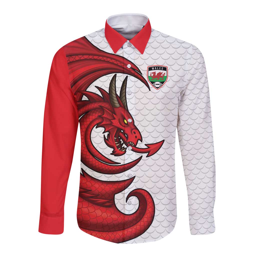 Wales Rugby Red Dragon Long Sleeve Button Shirt Cymru Am Byth - Wonder Print Shop