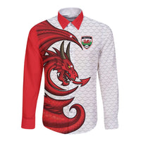 Wales Rugby Red Dragon Long Sleeve Button Shirt Cymru Am Byth - Wonder Print Shop