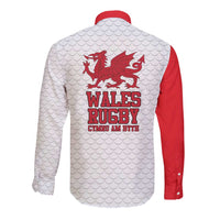Wales Rugby Red Dragon Long Sleeve Button Shirt Cymru Am Byth - Wonder Print Shop