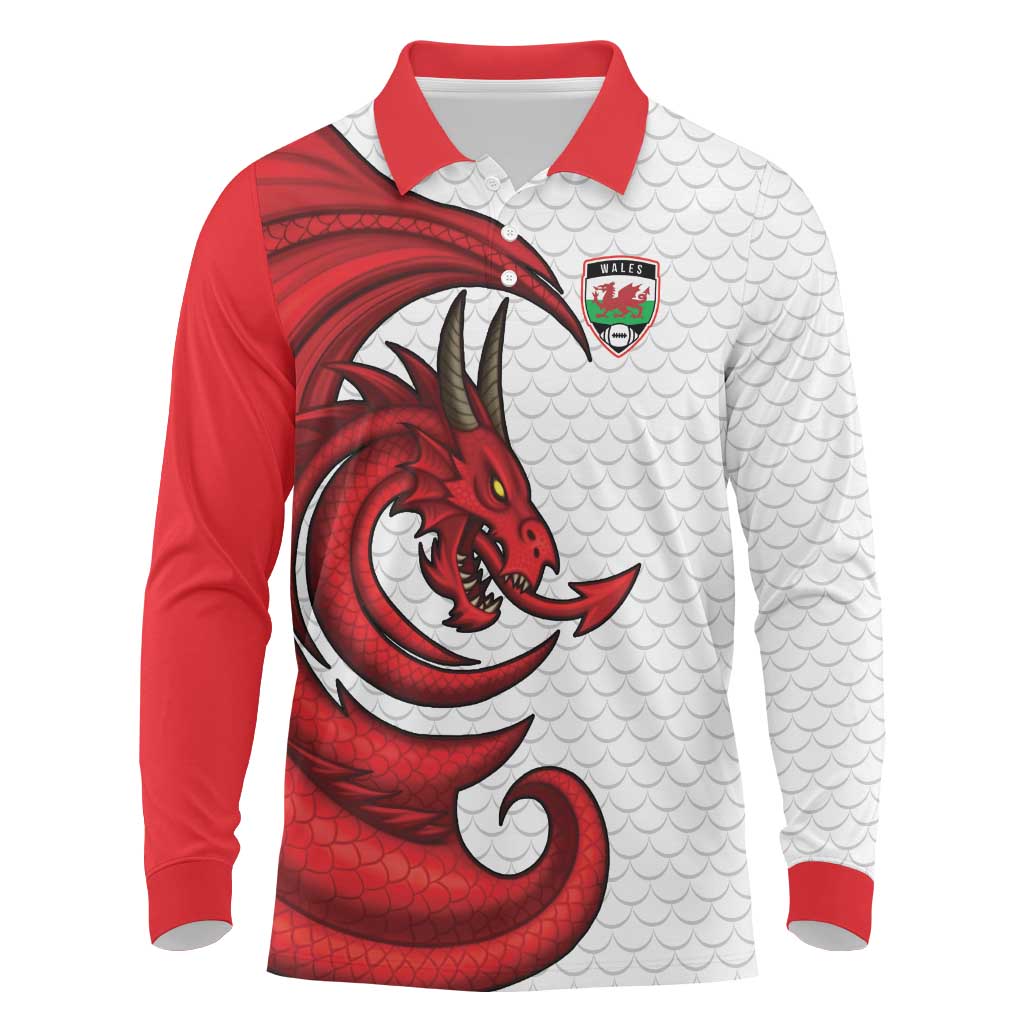 Wales Rugby Red Dragon Long Sleeve Polo Shirt Cymru Am Byth - Wonder Print Shop