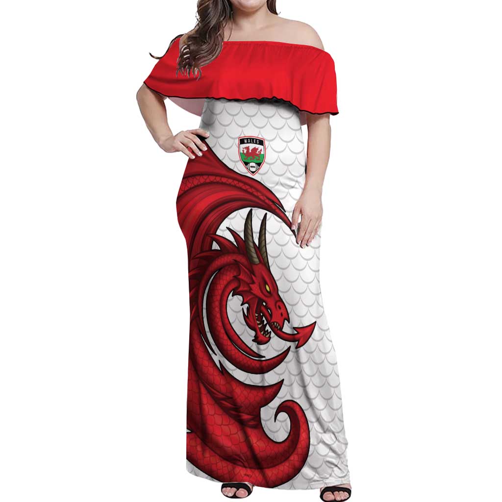 Wales Rugby Red Dragon Off Shoulder Maxi Dress Cymru Am Byth - Wonder Print Shop