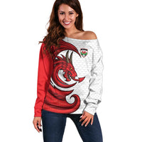 Wales Rugby Red Dragon Off Shoulder Sweater Cymru Am Byth - Wonder Print Shop