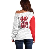 Wales Rugby Red Dragon Off Shoulder Sweater Cymru Am Byth - Wonder Print Shop