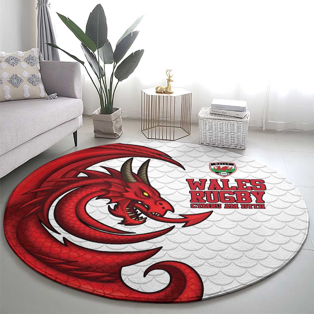 Wales Rugby Red Dragon Round Carpet Cymru Am Byth - Wonder Print Shop