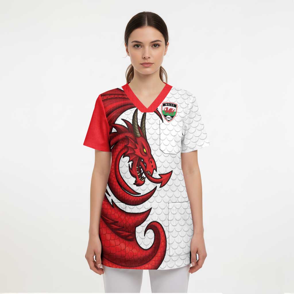 Wales Rugby Red Dragon Scrub Top Cymru Am Byth - Wonder Print Shop