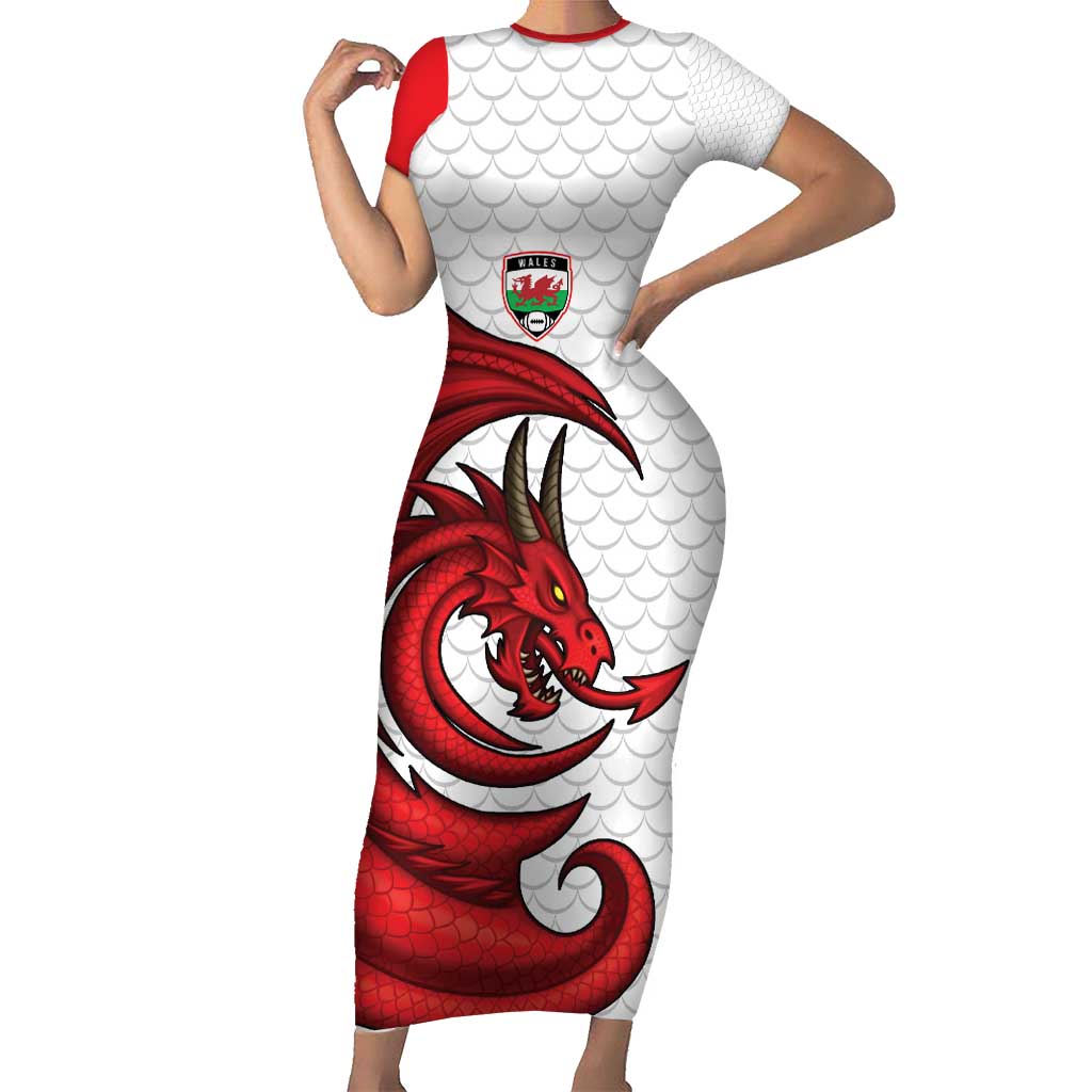 Wales Rugby Red Dragon Short Sleeve Bodycon Dress Cymru Am Byth - Wonder Print Shop