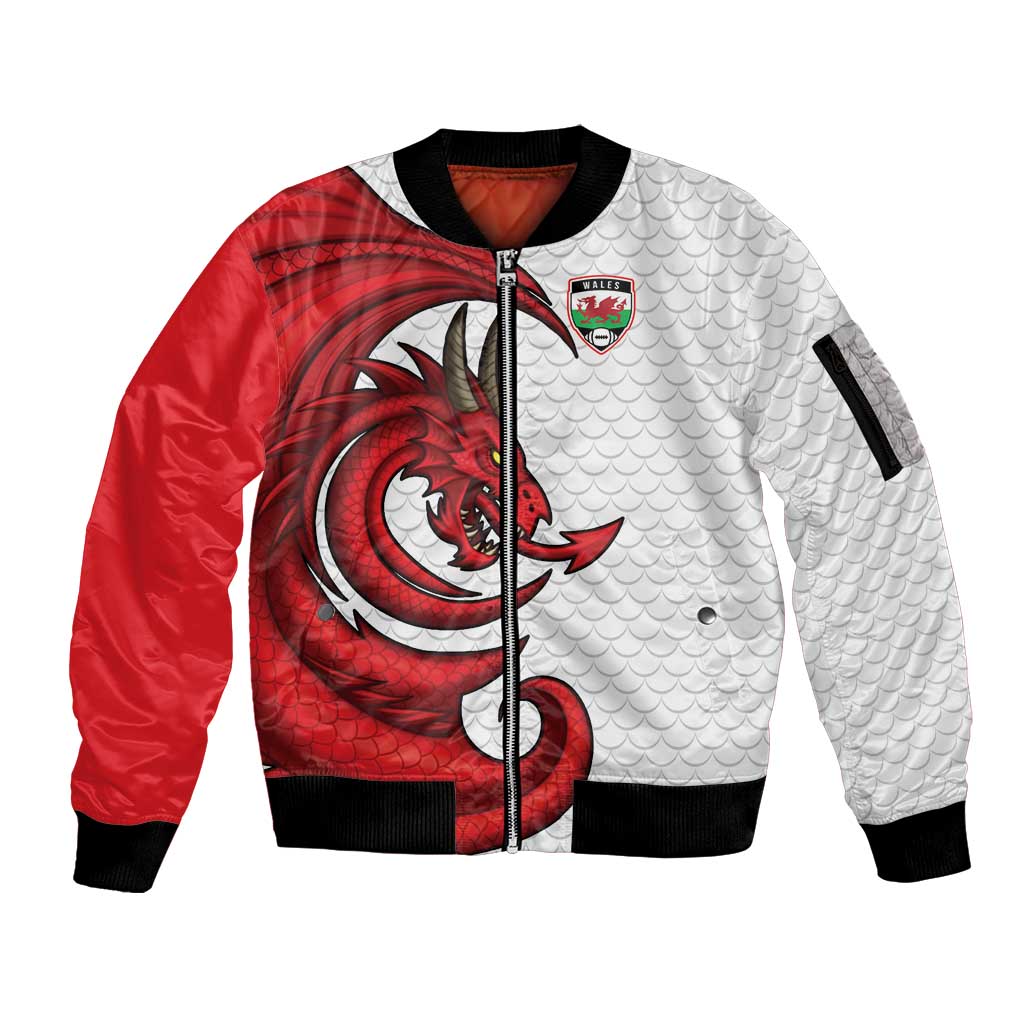 Wales Rugby Red Dragon Sleeve Zip Bomber Jacket Cymru Am Byth - Wonder Print Shop