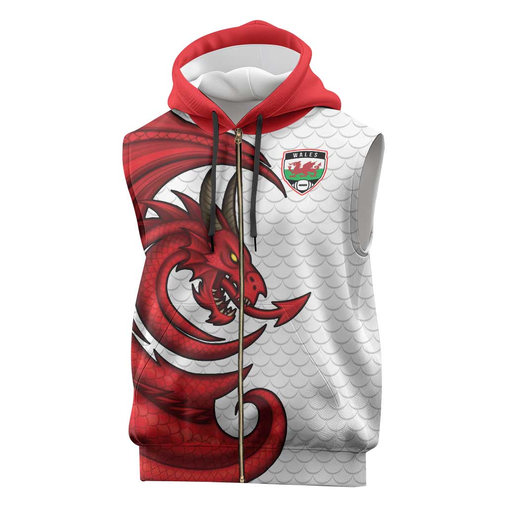 Wales Rugby Red Dragon Sleeveless Zip Hoodie Cymru Am Byth - Wonder Print Shop