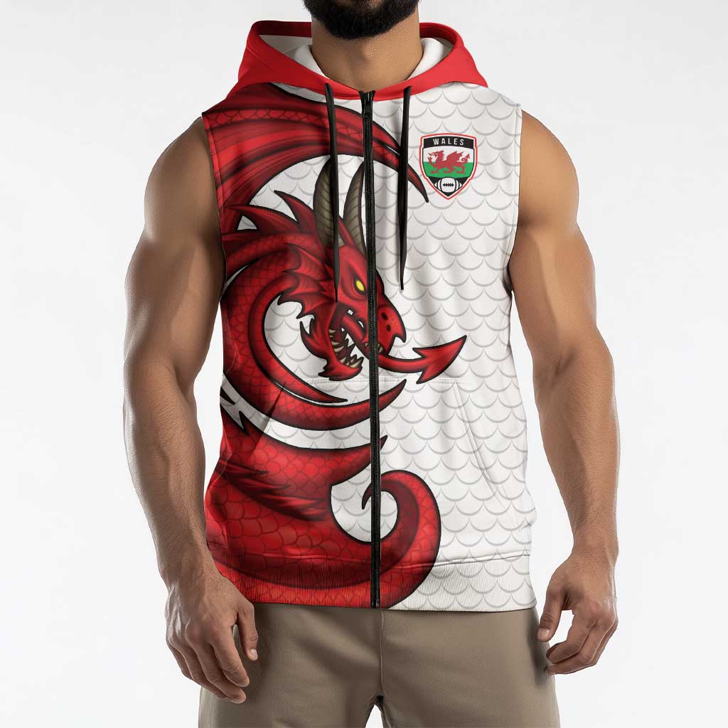 Wales Rugby Red Dragon Sleeveless Zip Hoodie Cymru Am Byth - Wonder Print Shop
