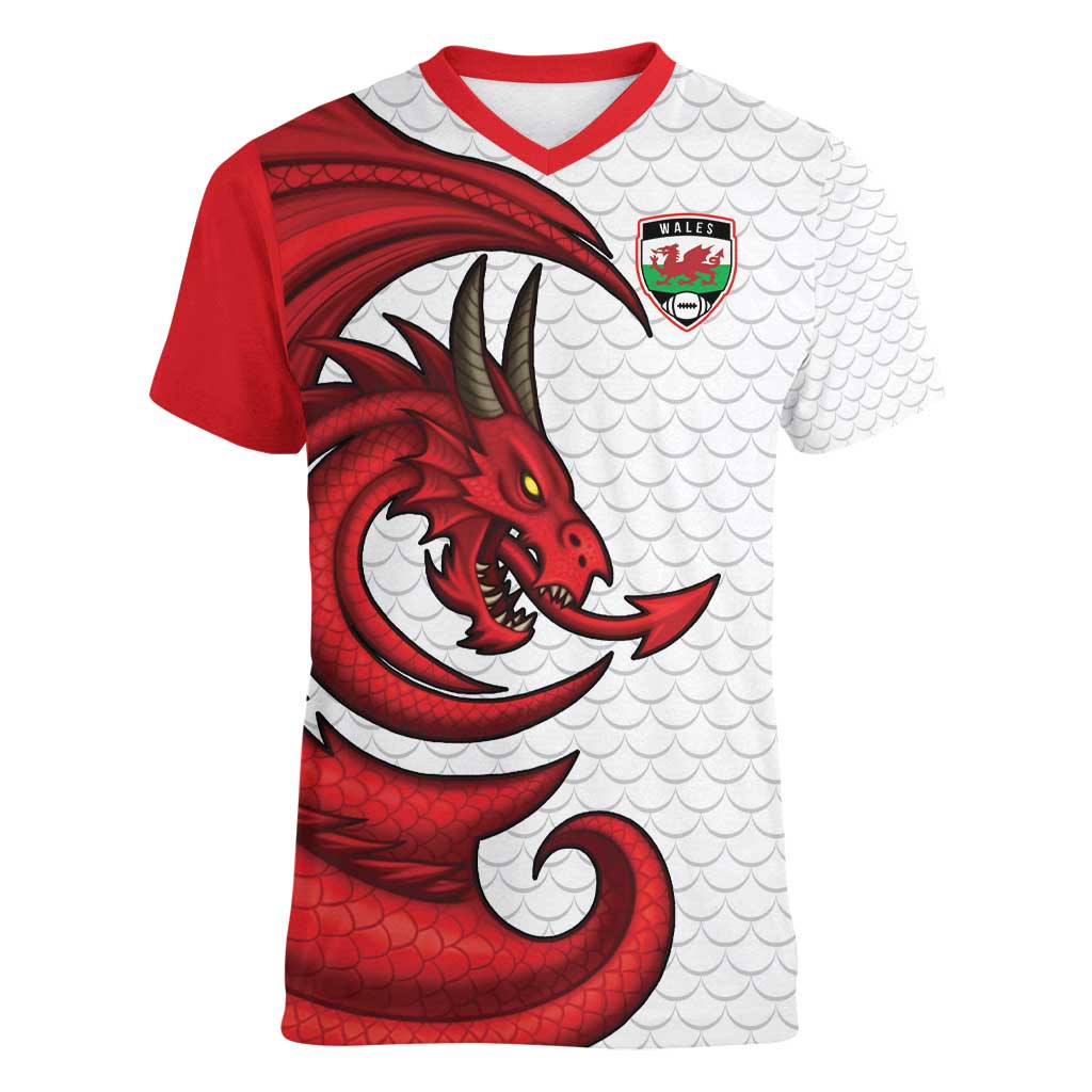 Wales Rugby Red Dragon Women V-Neck T-Shirt Cymru Am Byth - Wonder Print Shop