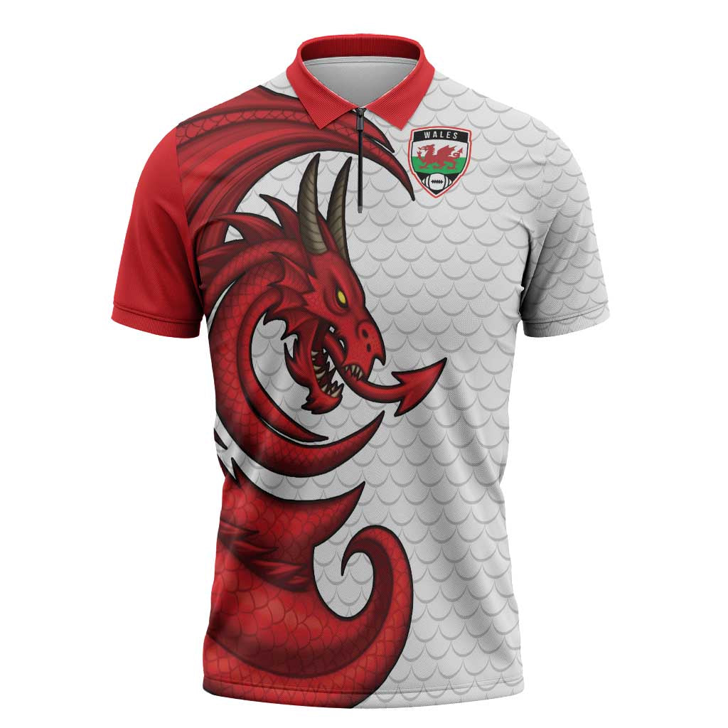 Wales Rugby Red Dragon Zipper Polo Shirt Cymru Am Byth - Wonder Print Shop