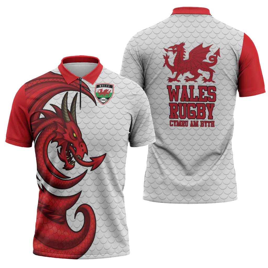 Wales Rugby Red Dragon Zipper Polo Shirt Cymru Am Byth - Wonder Print Shop