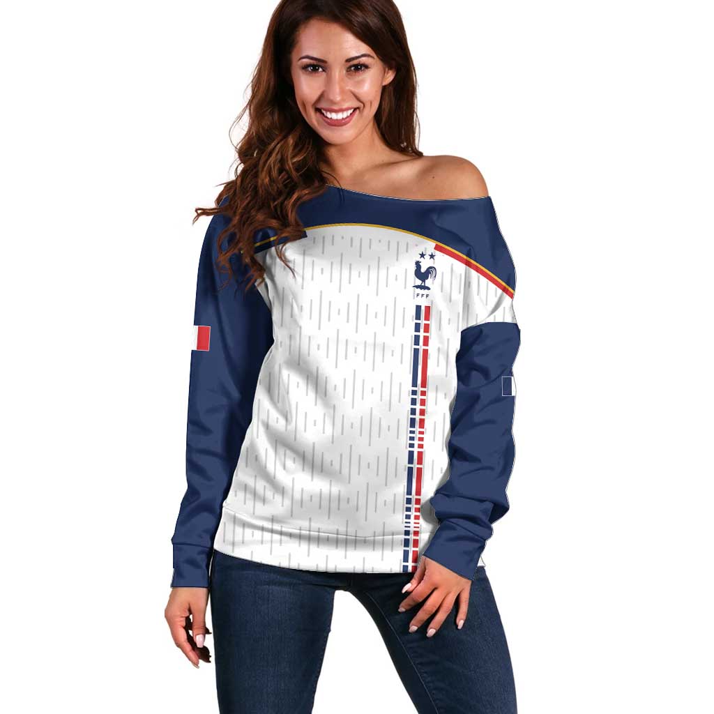 Custom World Football 2026 France Off Shoulder Sweater Allez Les Bleus - Wonder Print Shop