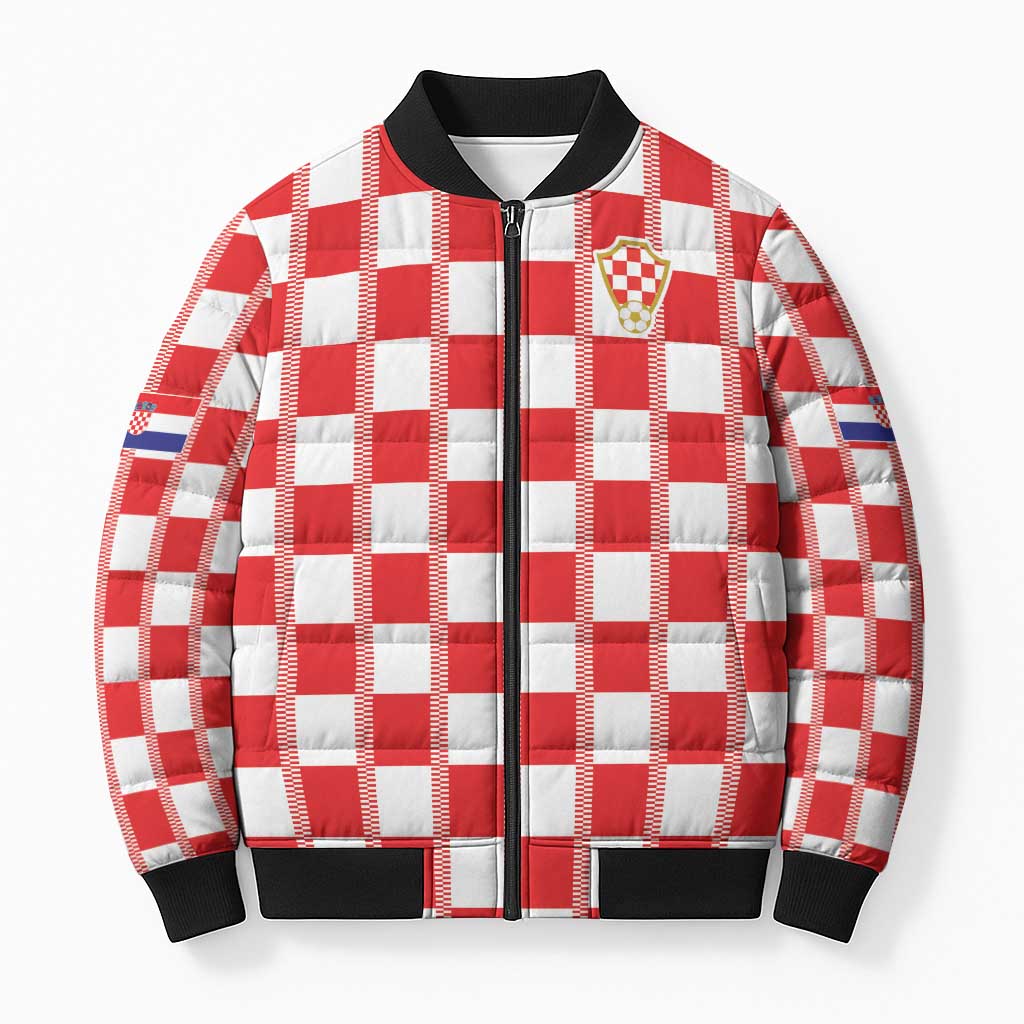 Custom World Football 2026 Croatia Bomber Puffer Jacket Vatreni Checkerboard Style - Wonder Print Shop