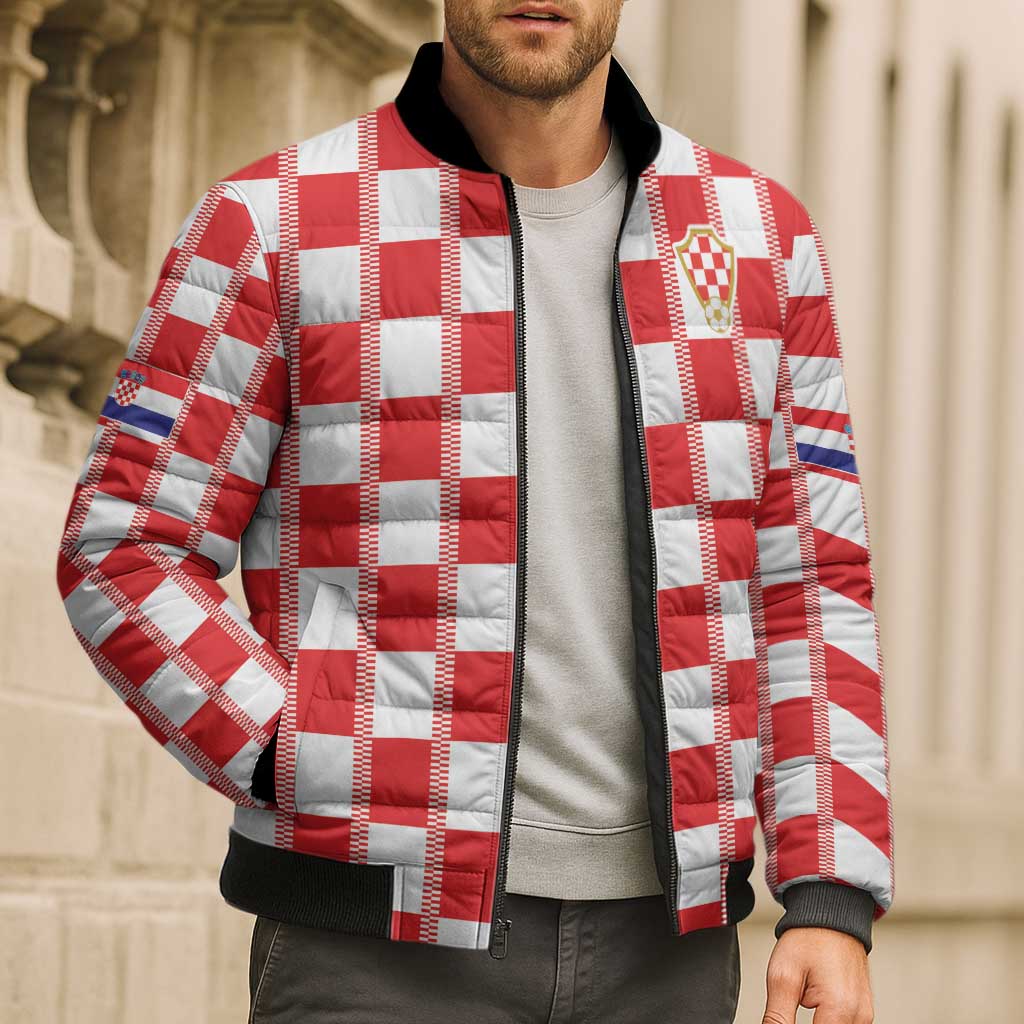 Custom World Football 2026 Croatia Bomber Puffer Jacket Vatreni Checkerboard Style - Wonder Print Shop