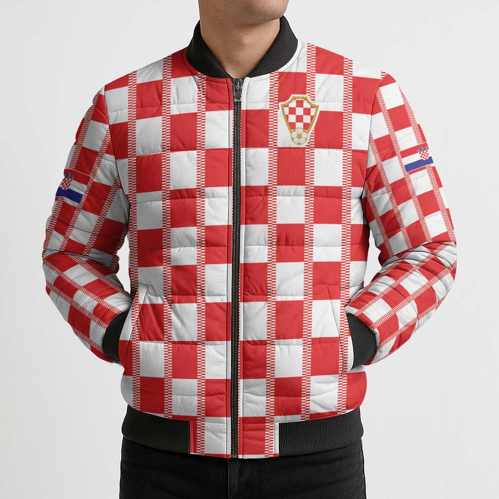 Custom World Football 2026 Croatia Bomber Puffer Jacket Vatreni Checkerboard Style - Wonder Print Shop