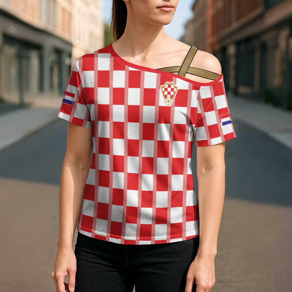 Custom World Football 2026 Croatia Cross Shoulder Shirt Vatreni Checkerboard Style - Wonder Print Shop