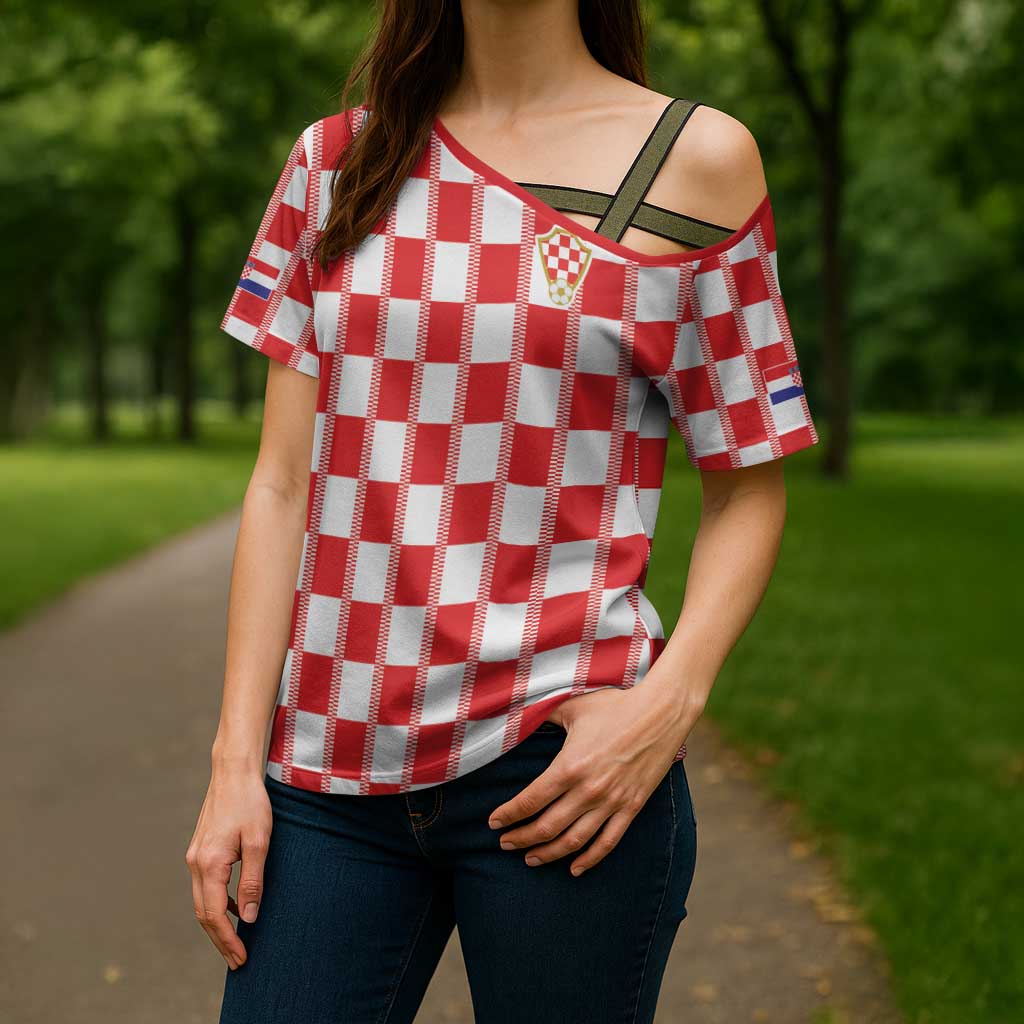 Custom World Football 2026 Croatia Cross Shoulder Shirt Vatreni Checkerboard Style - Wonder Print Shop