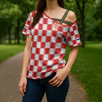 Custom World Football 2026 Croatia Cross Shoulder Shirt Vatreni Checkerboard Style - Wonder Print Shop
