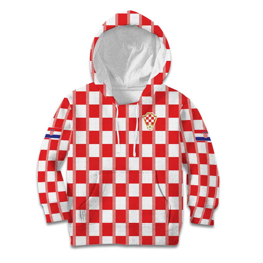 Custom World Football 2026 Croatia Kid Hoodie Vatreni Checkerboard Style - Wonder Print Shop