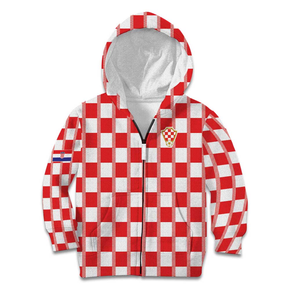 Custom World Football 2026 Croatia Kid Hoodie Vatreni Checkerboard Style - Wonder Print Shop