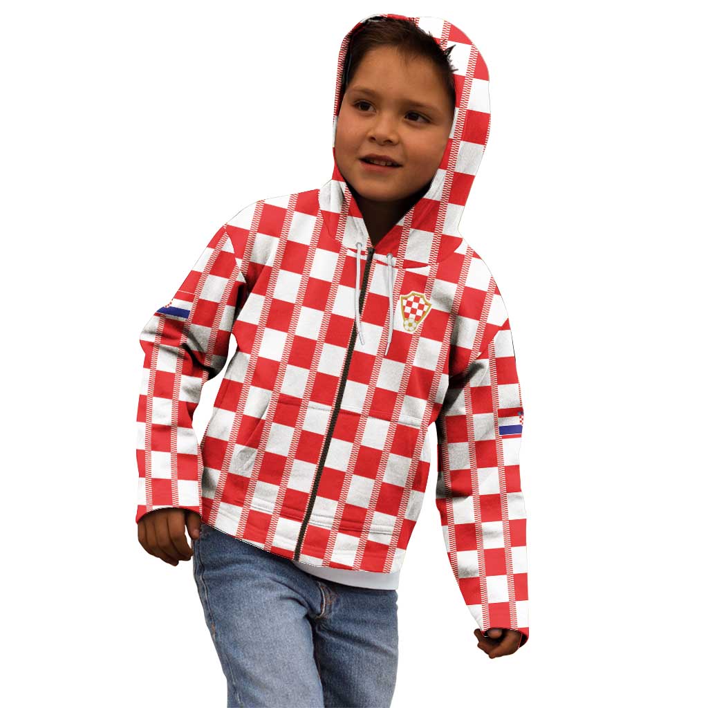 Custom World Football 2026 Croatia Kid Hoodie Vatreni Checkerboard Style - Wonder Print Shop