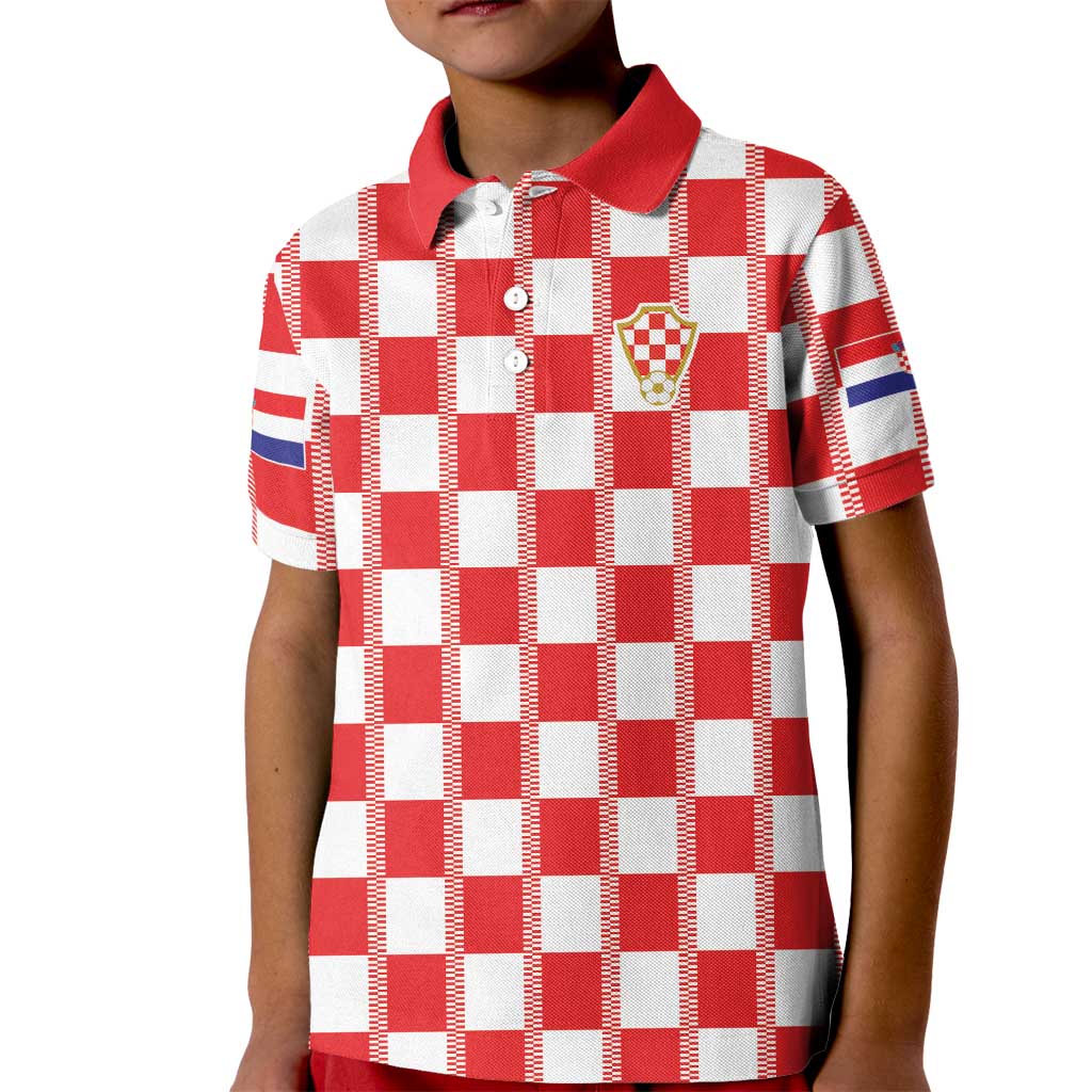 Custom World Football 2026 Croatia Kid Polo Shirt Vatreni Checkerboard Style - Wonder Print Shop