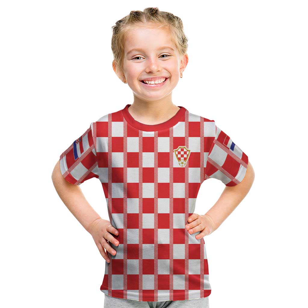 Custom World Football 2026 Croatia Kid T Shirt Vatreni Checkerboard Style - Wonder Print Shop