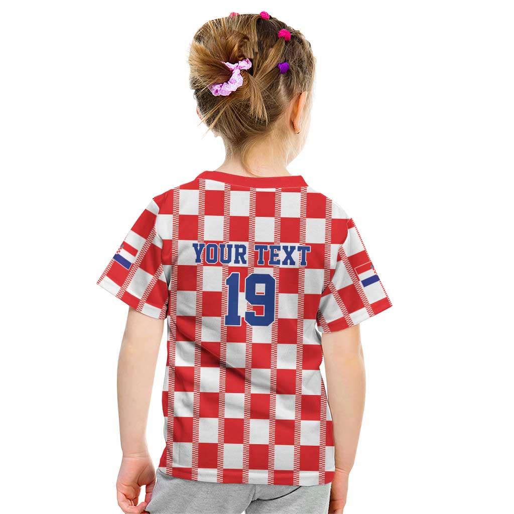 Custom World Football 2026 Croatia Kid T Shirt Vatreni Checkerboard Style - Wonder Print Shop