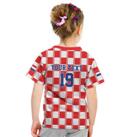 Custom World Football 2026 Croatia Kid T Shirt Vatreni Checkerboard Style - Wonder Print Shop