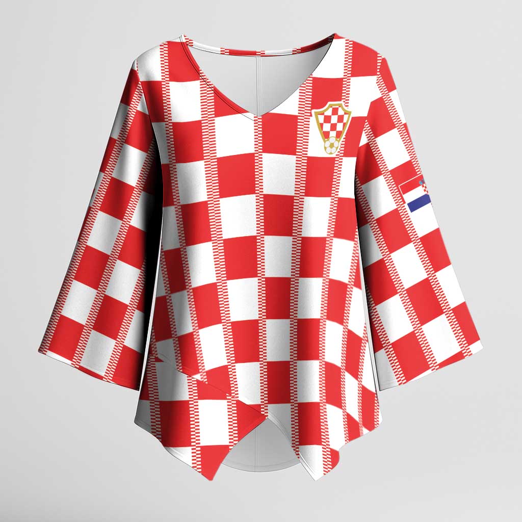 Custom World Football 2026 Croatia Kimono Sleeve Blouse Vatreni Checkerboard Style - Wonder Print Shop