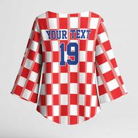 Custom World Football 2026 Croatia Kimono Sleeve Blouse Vatreni Checkerboard Style - Wonder Print Shop