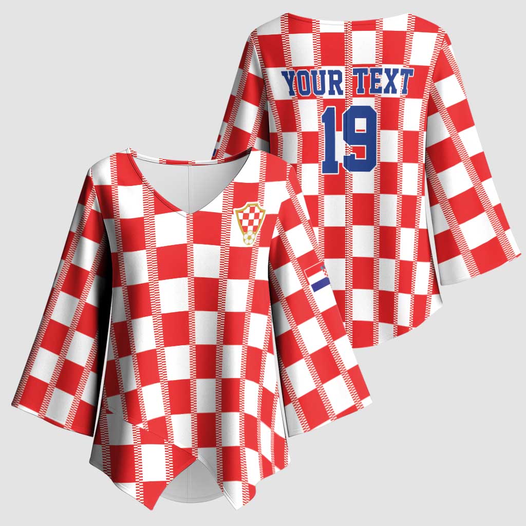 Custom World Football 2026 Croatia Kimono Sleeve Blouse Vatreni Checkerboard Style - Wonder Print Shop