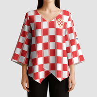 Custom World Football 2026 Croatia Kimono Sleeve Blouse Vatreni Checkerboard Style - Wonder Print Shop