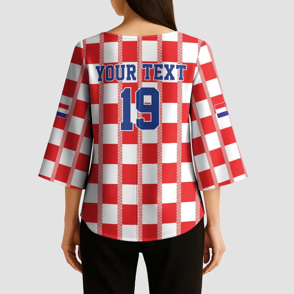 Custom World Football 2026 Croatia Kimono Sleeve Blouse Vatreni Checkerboard Style - Wonder Print Shop