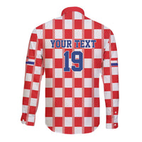 Custom World Football 2026 Croatia Long Sleeve Button Shirt Vatreni Checkerboard Style - Wonder Print Shop