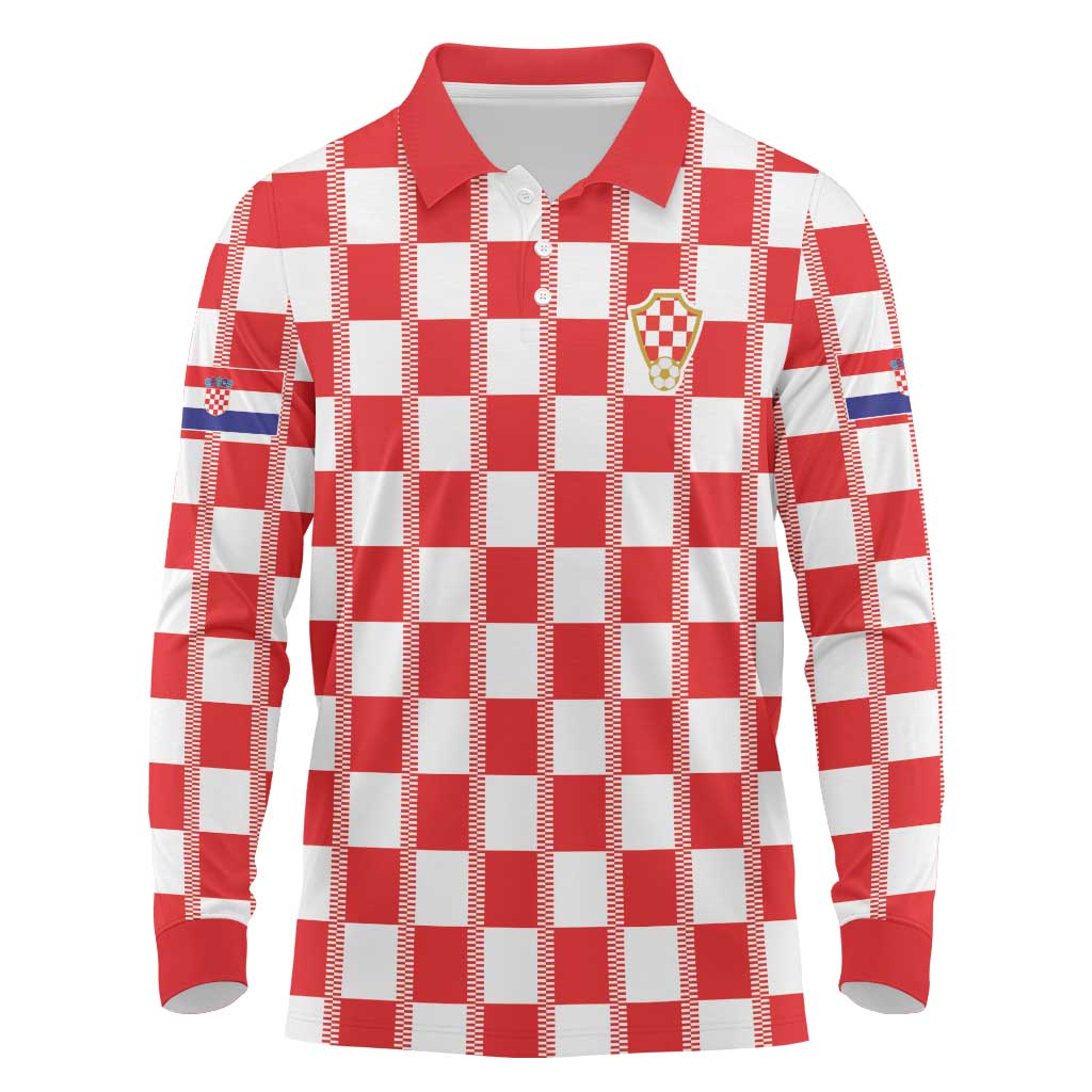 Custom World Football 2026 Croatia Long Sleeve Polo Shirt Vatreni Checkerboard Style - Wonder Print Shop