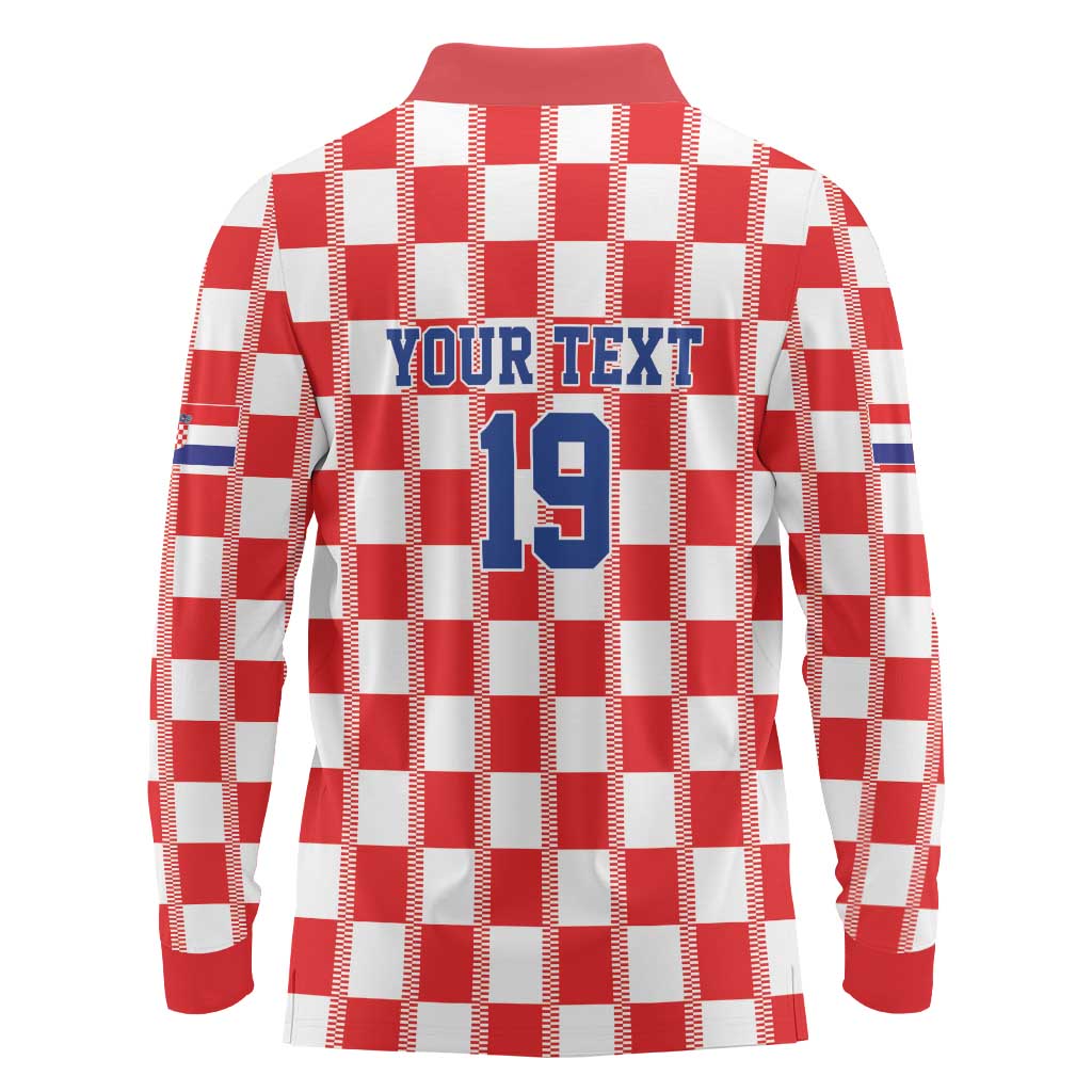 Custom World Football 2026 Croatia Long Sleeve Polo Shirt Vatreni Checkerboard Style - Wonder Print Shop